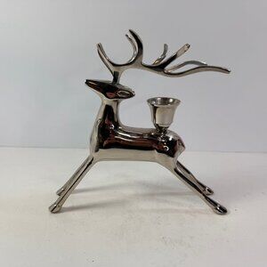 Reindeer Candleholder Silver Chrome Metal 7" tall